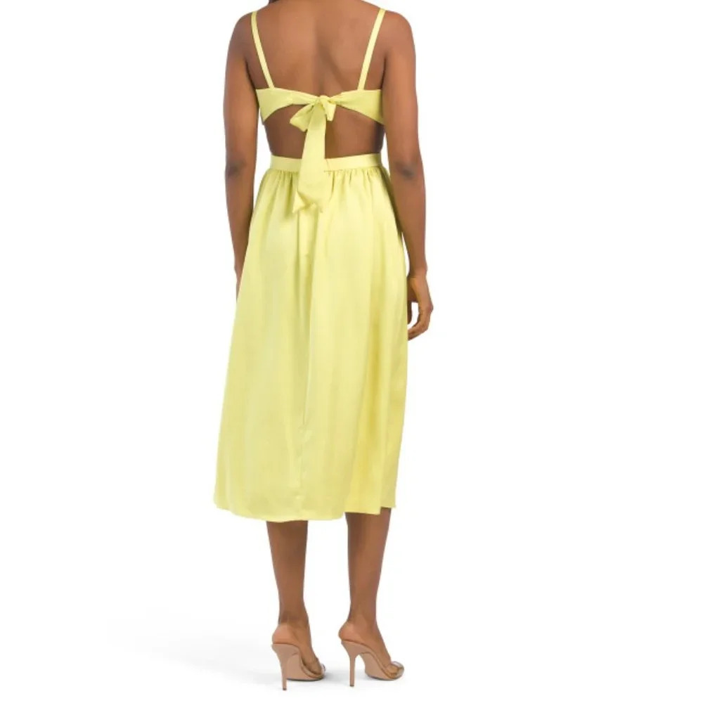 AIDAN MATTOX Yellow Sun V-neck Midi Dress With Side Cut Outs, Size 2 - Picture 2 of 3